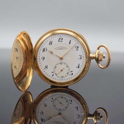 Deutsche Präzisionsuhr Original Glashütte (SA) Savonette in GG 585/000, Deutschland um 1925, guill. 2-Deckel Goldgeh. dell., Metallcuvette, ...