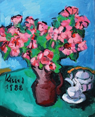 Gernot Kissel, 1939-2008 Worms, Blumenstillleben, Öl/Lwd, links unten sign. und dat. 1988, ca. 100x80cm, R. ca. 117x97cm