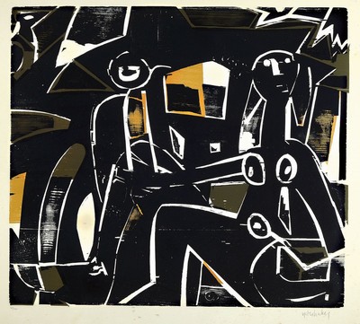 HAP Grieshaber, 1909-1981, Farbholzschnitt, handsigniert und num. 40/100, ca. 56x63cm, u.Gl., R. ca. 76x82cm