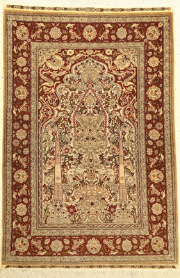 Signierter Seiden Hereke fein, (Ozipek), Türkei, um 1950, reine Naturseide(Metallbroschiert), ca, 147 x 100 cm, ca, 1.0 Mio. Kn/qm, EHZ: 2