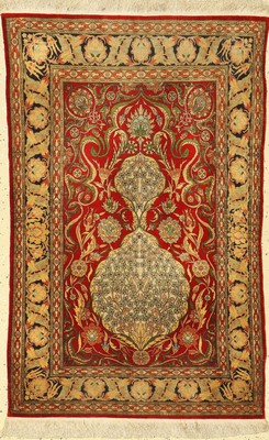 Seiden Hereke, signiert, Türkei, um 1950, reine Naturseide, ca. 120 x 80 cm, ca. 1,2 Mio. Kn/qm, EHZ: 2-3