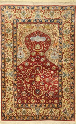 Seiden Kayseri fein, Türkei, um 1940, reineNaturseide,(metallbroschiert), ca, 185 x 121 cm, EHZ: 2(Fleck).