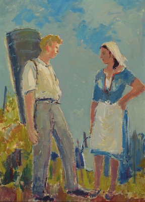 Karl Graf, 1902-1986 Speyer, Winzerpaar, Öl/Malkarton, rechts unten signiert, ca. 63x46cm, R. ca. 74x56cm
