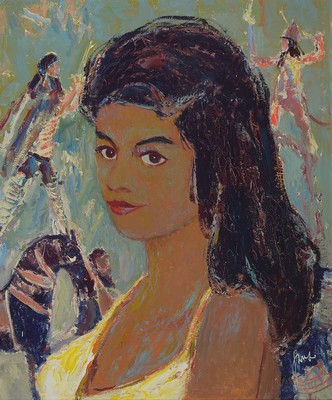 Karl Graf, 1902-1986 Speyer, im Zirkus, Öl/Malkarton, rechts unten signiert, ca. ca. 60x50cm, R. ca. 64x54cm