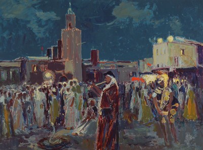 Karl Graf, 1902-1986 Speyer, Schlangenbeschwörer auf einem orientalischen Markt, Öl/Hartfaser, rechts unten signiert, ca. 58x78 cm