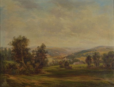 Gustav Behre, 1903 Dalhausen-1973 Beverungen, Landschaft an der Weser, Öl/Lwd, links unten signiert, ca. 34x43cm, R. ca. 43x53cm