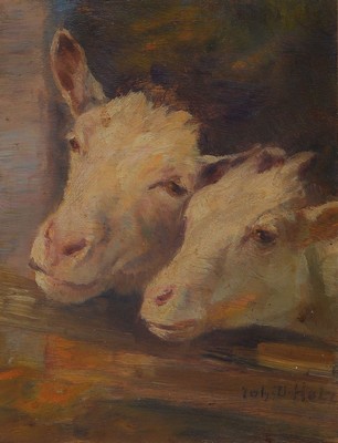 Johann Daniel Holz, 1867 Bremen-1945 Fürstenfeldbruck, 2 Kälberköpfe, Öl/Holz, rechts unten signiert, ca. 19x24cm, R. ca. 25x30cm
