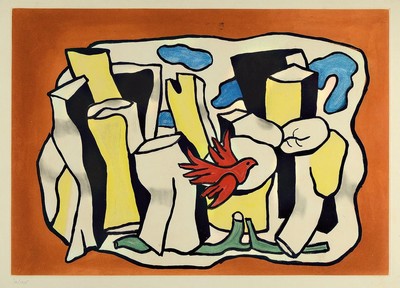 Fernand Leger, 1881 Argentan - 1955 Paris, Farbaquatinta, "L'Oiseau rouge dans le Bois", rechts unten signiert, Ed. 30/195, unter Glas ...