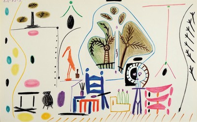 Pablo Picasso , 1881-1973, "L´Atelier a La Californie", Farblithografie, Drucker/Verlag: Cercle d´Art, Paris 1960, PP, Motiv ca. 26x41,5 ...
