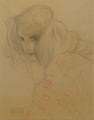 Lajos Rouasz, Mädchen von der Seite, Bleistift und Aquarell nach dem Original von Gustav Klimt, rückseitig Autorisierungs- Zertifikat, ...