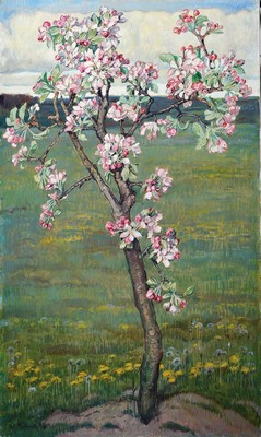 Werner Brand, 1933-2021, Blühender Obstbaum, Öl/Lwd, links unten signiert und dat. 96, ca. 100x60cm