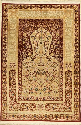 Signierter Seiden Hereke fein, Türkei, um 1940, reine Naturseide(Metallbroschirung), ca, 152 x 104 cm, ca, 1 Mio Kn/qm, EHZ: 2