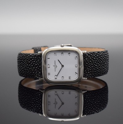 ULYSSE NARDIN flache Armbanduhr in Stahl, Schweiz um 1980, Handaufzug, gerundet rechteck. Geh., Boden aufgedr., lt. Bodengravur vorgesehen f. ...