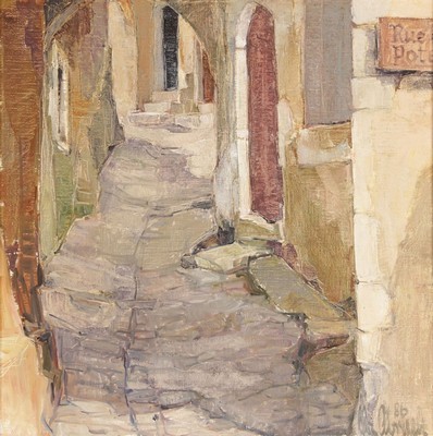 Christel Abresch, 1931 Sulzbach-2011 Neustadt a.d. Weinstr., Straße in St. Moutan Ardeche,Öl/Lwd, rechts unten signiert und dat. 86, ca. 50x50cm, R.