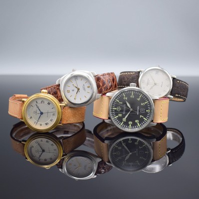 Konvolut 4 moderne Armbanduhren, alle Automatik, Schweiz um 2000, 1 x Raymond Weil, Edelst.-Boden aufgedr., 25 St., Kal. ETA 2824 -2, D. ca. 34 mm, 1 ...