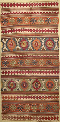 Hotames-Konya Kelim antik, Zentralanatolien, Türkei, 19. Jhd, Wolle auf Wolle, ca. 330 x 163 cm, EHZ: 2-3