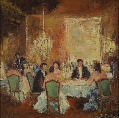 Prof. Walter Prescher van Ed, 1916 Dresden-1988 Wiesbaden, im Ballsaal, Öl/Lwd, rechts unten signiert, ca. 50x50cm, R. ca. 65x65cm