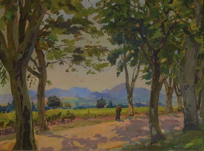 August Croissant, 1870 Landau -, 1941 Edenkoben, Rebenlandschaft mit Blick auf den Trifels, von Godramsteiner Allee aus gesehen, re. unten signiert ...