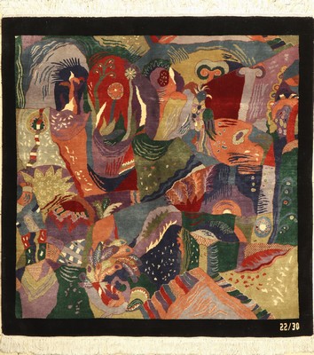 Designerteppich, Indien, ca. 50 Jahre, Korkwolle mit Seide, ca. 155 x 152 cm, EHZ: 2