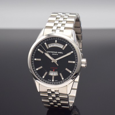 RAYMOND WEIL Freelancer Herrenarmbanduhr in Stahl, Automatik, Ref. 2720, beids. vergl. Geh., Boden 4-fach verschr., orig. Gliederband m. dopp. ...