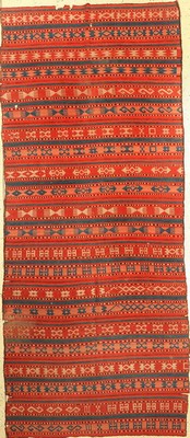 Lakai Kelim(mehrbahnig), Usbekistan, um 1900, Wolle auf Wolle, ca. 305 x 130 cm, EHZ: 3(ein paar Löcher)
