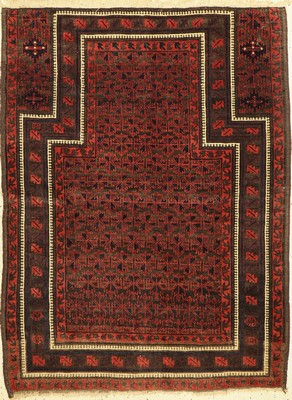 Belutsch Gebetsteppich antik, Persien, 19. Jhd, Wolle auf Wolle, ca. 145 x 111 cm, verkürzt, EHZ: 4