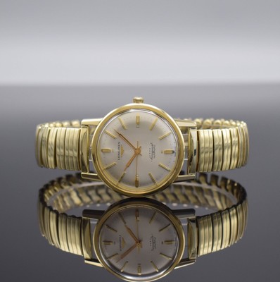 LONGINES Conquest Ref. 9022 Herrenarmbanduhr, Schweiz um 1966, Automatik, 3-teil. Stahlgeh. m. Goldhaube, verschr. Stahlboden m.Goldplakette, orig. ...