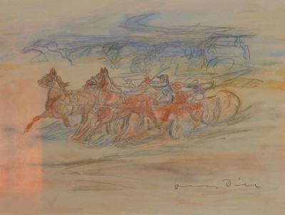 Otto Dill, 1884 Neustadt - 1957 Bad Dürkheim, aquarellierte Zeichnung, Trabrennen, re. unten signiert, ca. 30 x 40 cm, dazu zwei Bücher: ...
