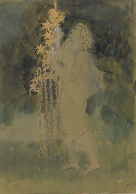 Max Laeuger, 1864-1952 Lörrach, bedeutender deutscher Keramiker, Studium und Professur in Karlsruhe, hier: 2 Aquarelle und eine Zeichnung, Frau an ...