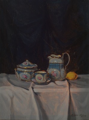 Janos Pentelei-Molnar, 1878 Dunapentele- -1924 Bekesgyula, Ungarn, Stillleben mit Kaffeegeschirr und Zitrone, Öl/Lwd, rechts unten signiert, ca. ...