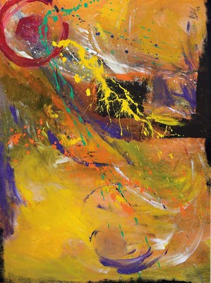 Unbekannter zeitgenössischer Künstler, Abstrakte Komposition mit rotem Kreis, Acryl auf Malkarton, rechts unten signiert Oster o.ä. und dat. 98, ...
