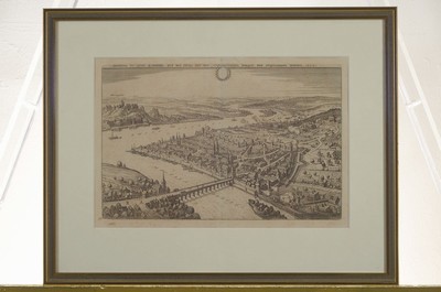 Konvolut aus 6 Kupferstichkarten, 17./18.Jh. , Ansicht von Städten entlang des Rhein: Lindau am Bodensee, Koblenz, Düsseldorf, Straßburg, St. Goar ...