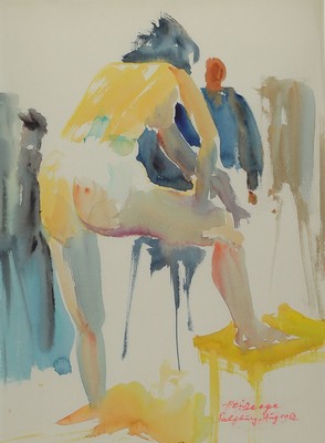 Heiner Deege, 1920-2007 Haßloch, stehendes Aktmodell, Aquarell auf Papier, signiert und bez. Salzburg 1962, ca. 67x42cm, PP, u.Gl., R. ca. 81x61cm