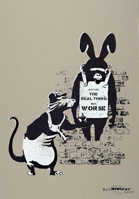 Banksy By Not Banksy, "Like the Real Thing Bur Worthless", Farbsiebdruck/Pappe, rechts unten num. , verso sign., Stempel, mit Zertifikat, ...