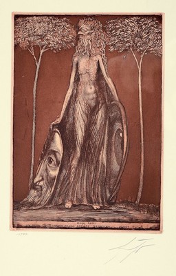 Ernst Fuchs, 1930-2015, Flora Okuli, Farbradierung, signiert und num. 1507, ca. 24x17cm, u.Gl., R. ca. 42x31cm