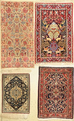 Konvolut aus 4 Persischen Poschti,(Nain fein, um 1950, Korkwolle, ca. 72 x 50 cm, EHZ:2),(Esfahan fein, 50 Jahre,Korkwolle auf Seide, ca. 108 x 71 ...