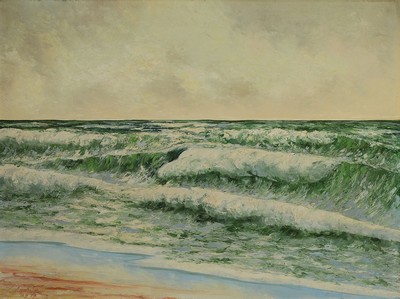 J. Kullrich o.ä., datiert 1937, Meeresbrandung, Öl/Hartfaser, links unten signiert, ca. 60x80cm, R. ca. 70x90cm