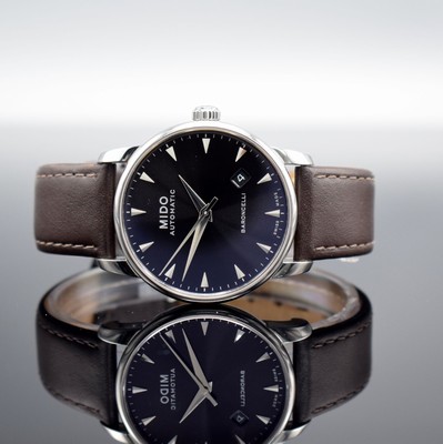 MIDO Baroncelli Herrenarmbanduhr, Schweiz um 2015, Automatik, Ref. 8600, beids. vergl. Geh. in Edelstahl, Boden 4-fach verschr., schwarzes Zifferbl. ...