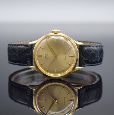 MIDO Multifort Herrenarmbanduhr in GG 585/000, Schweiz um 1960, Automatik, 2-teil. Geh., Boden geschr., orig. Krone, gold. Zifferbl. m. aufges. ...