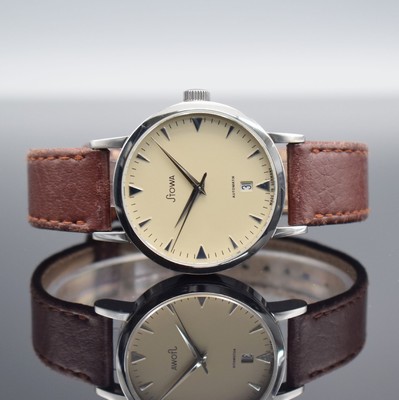 STOWA Exima Herrenarmbanduhr, Deutschland Automatik, beids. vergl. Edelstahlgeh., Boden 6-fach verschr., orig. Lederbd. m. orig. Dornschl., ...