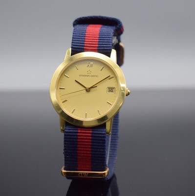 ETERNA-MATIC Herrenarmbanduhr in GG 750/000, Schweiz um 2000, Automatik, beids. vergl. Gehäuse, Boden & Glasrand aufgedr., gold. Zifferbl. m. ...