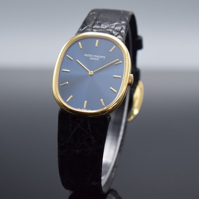 PATEK PHILIPPE Ellipse d´Or Armbanduhr in GG 750/000 Referenz 3848, Schweiz um 1980, Handaufzug, ovales, 3-tlg. Geh., Boden & Glasrand aufgedr., ...
