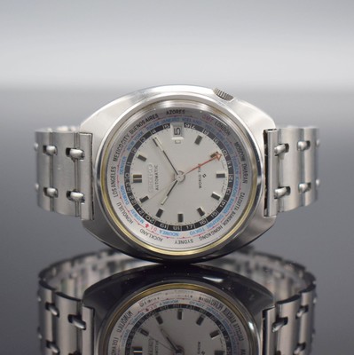 SEIKO World Time seltene Herrenarmbanduhr mit Weltzeitanzeige in Stahl/Stahlband, Japan um 1970, Automatik, verschr. Geh. Ref. 6117- 6400, ...