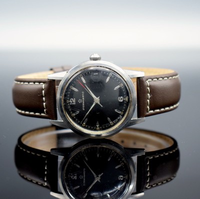 ETERNA-MATIC 2 Armbanduhren mit schwarzem Zifferblatt in Stahl, Schweiz um 1950/1960, Automatik, verschr. Geh., orig. Kronen, Zifferblätter m. silb. ...