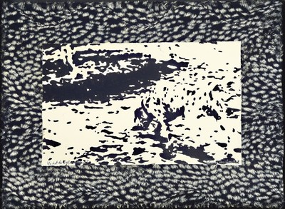 Achim Duchow, 1948 Otterndorf-1993 Düsseldorf, Wo ist der Dalmatiner ?, Acryl auf Lwd, mit aufgeklebtem PP aus Kunstfell, rechts unten signiert, ...