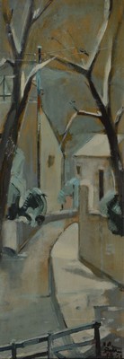 Hans Rolf Peter, 1926-2020 Neustadt a.d. Weinstr., Wallgasse im Winter, Öl/Malkarton, rechts unten signiert und dat. 1960, ca. 95x 34cm, R. ca. ...