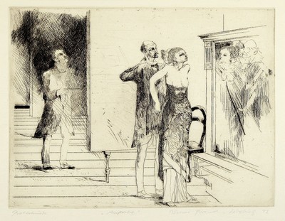 Werner Brand, 1933-2021, 2 Radierungen: Der Jubilar, betitelt, signiert und dat. 75, bez.: 2. Zustandsdruck, ca. 33.5x26cm, u.Gl., R. ca. 52x31cm; ...