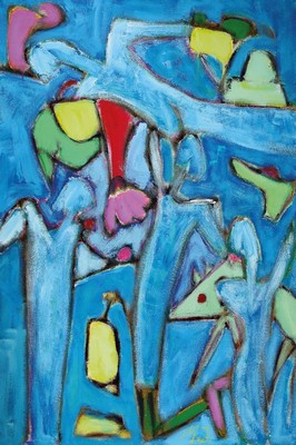 Maria Josefine Feid, zeitgenössische Künstlerin aus dem Saarland, lebt und arbeitet in Korsika, hier: Frauenfiguren, Acryl auf Hartfaser, monogr., ...