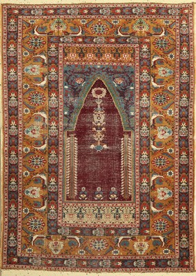 Ghiordes Gebetsteppich fein Türkei, um 1920Wolle auf Baumwolle, ca. 173 x 125 cm, EHZ: 4