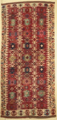 Reyhanly Kelim fein, Türkei, 19. Jhd, Wolleauf Wolle, ca. 335 x 158 cm, EHZ: 2-3, (paar kleine Restaurierungen)